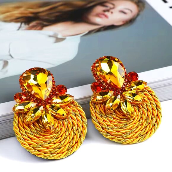 Jewelry - Blogger Yellow Gold Jewel Rope Coil Round Statement Earrings